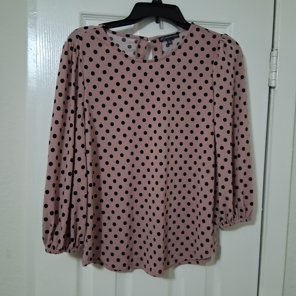 Adrianna Papell Pink and Black Polka Dot Blouse